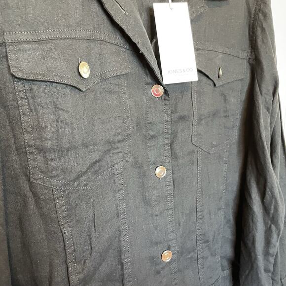 NWT Jones & Co Women's Black 100% Linen Button Up Jacket 3X Plus Size Pockets - Picture 5 of 12